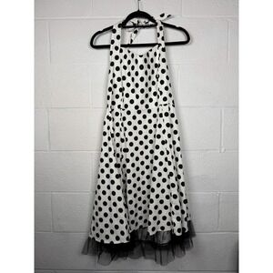 Polka Dot Halter Dress Black White Tulle Hem Retro Pinup XXL Juniors